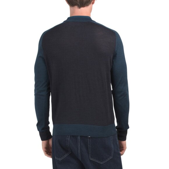 ROBERT BARAKETT Dark Teal Merino Wool Cullen Bay Color Block Sweater - Picture 2 of 2